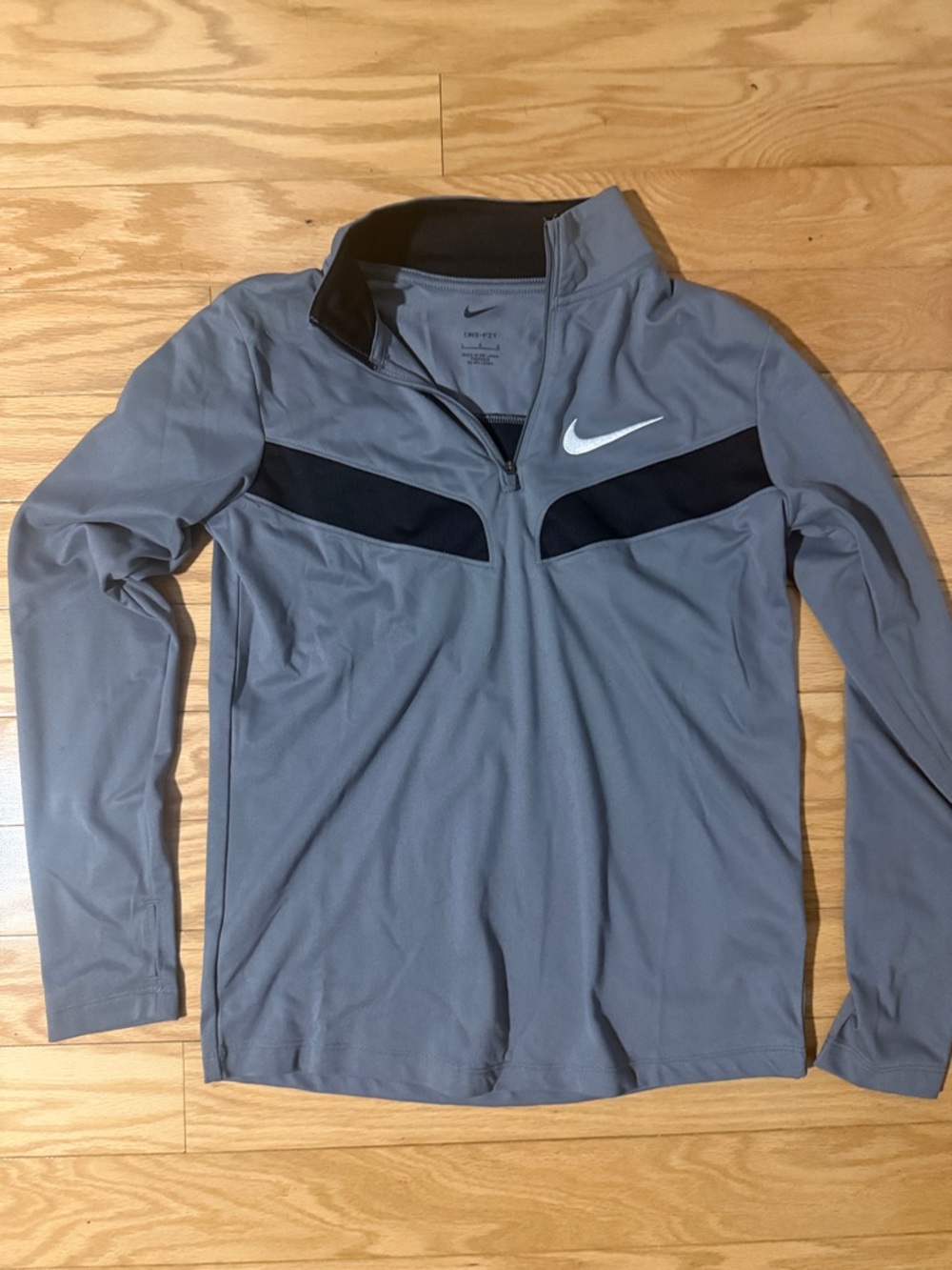 Nike Gray Quarter-Zip Pullover with Black Panels and White Swoosh